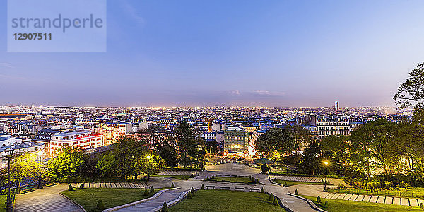 France  Paris  Panoramic cityscape from Montmartre at blue hour