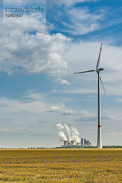 Germany  Grevenbroich  Neurath power station and wind turbine