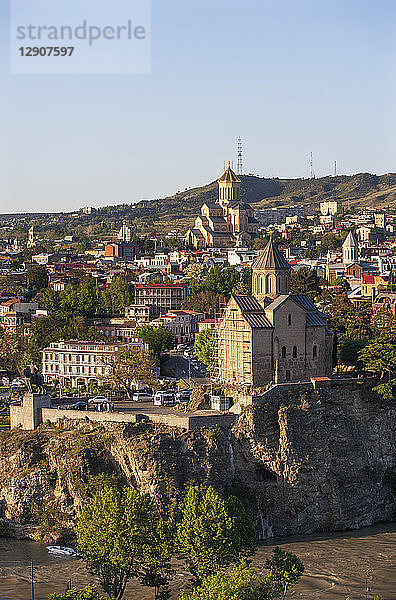 Georgia  Tbilisi  Kura river and Sameba Cathedral in old town