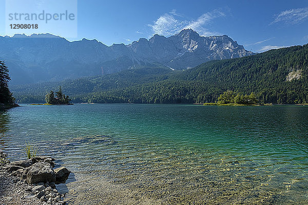 Germany  Upper Bavaria  view to Zugspitze with Lake Eibsee in the foreground