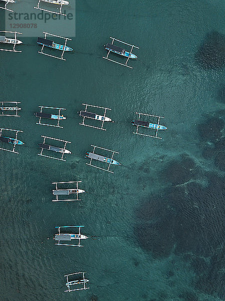 Indonesia  Bali  Aerial view of banca boats