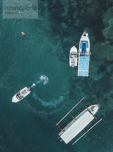 Indonesia  Bali  Aerial view of motorboats from above