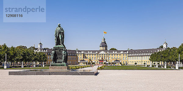 Germany  Karlsruhe  Castle and castle square with Charles Frederick monument