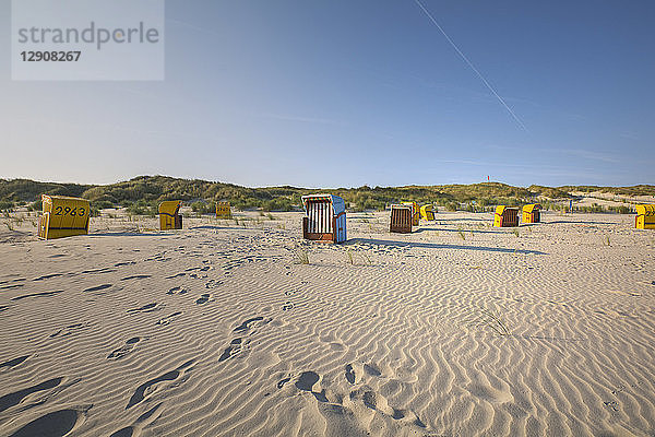 Germany  Lower Saxony  East Frisian Island  Juist  hooded beach chairs on the beach