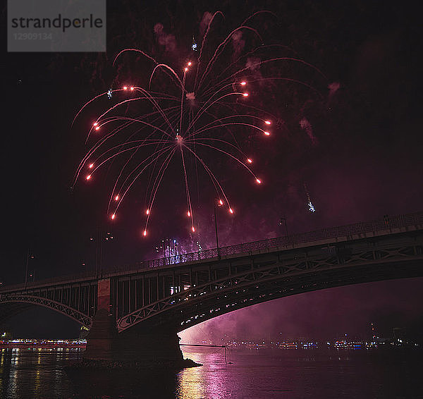 Germany  Wiesbaden  Theodor Heuss Bridge  fireworks at Rhine river