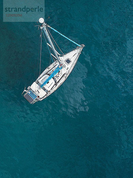 Indonesia  Bali  Aerial view of sailing boat