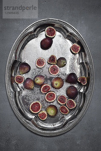 Fresh organic figs on silver tray
