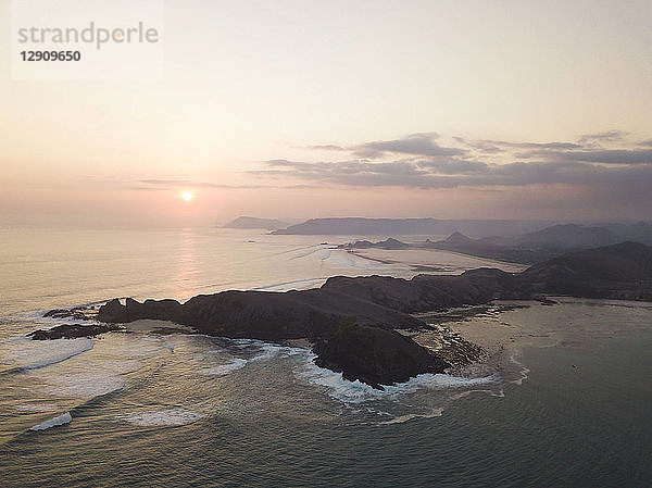 Indonesia  Lombok  Aerial view of island at sunrise