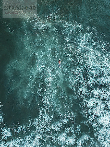 Indonesia  Bali  Aerial view of surfer