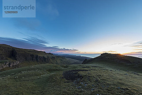 UK  Scotland  Inner Hebrides  Isle of Skye  Trotternish  sunset at observation point at The Storr