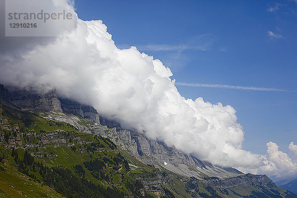 Switzerland  View from Klausen-Pass to mountain and cloud cover