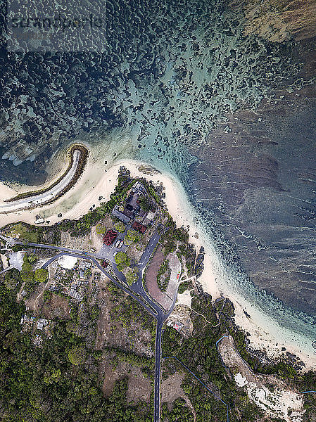 Indonesia  Bali  Aerial view of Nusa Dua beach  Temple from above