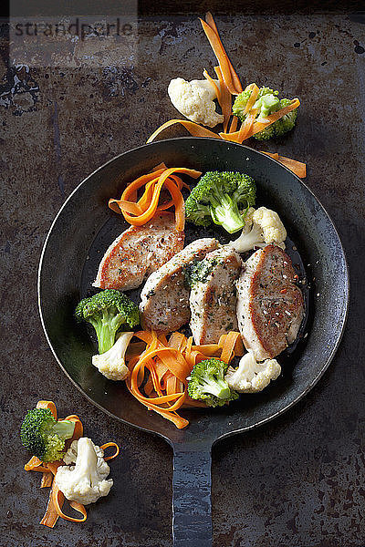 Fillet of turkey and vegetables in pan