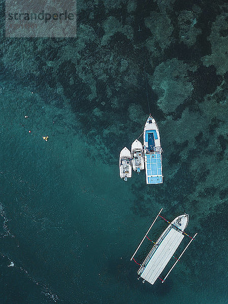 Indonesia  Bali  Aerial view of motorboats from above