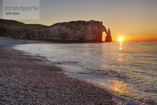 France  Normandy  Cote d'Albatre  rock coast of Etretat by sunset