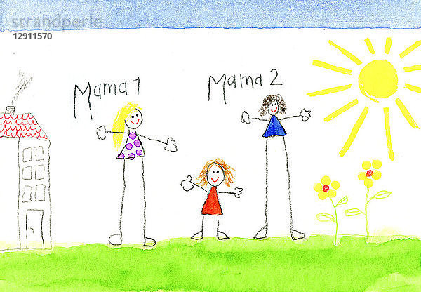 Children's drawing of lesbian couple and little girl