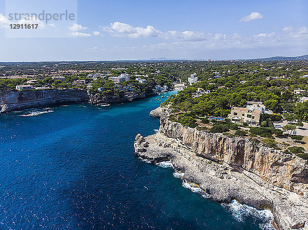 Spain  Balearic Islands  Mallorca  Aerial view of bay Cala Santanyi