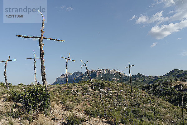Spain  Barcelona  Montserrat  crosses made of deadwood