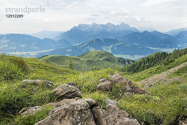 Austria  Tyrol  Fieberbrunn  mountain panorama seen from Wildseeloder