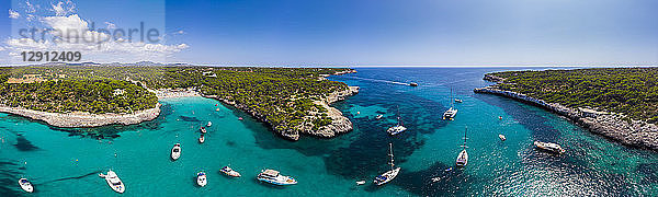 spain  Balearic Islands  Mallorca  Aerial view of Cala Mondrago and Playa Mondrago  Mandrago Nature Park