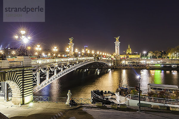France  Paris  Pont Alexandre III bridge  Seine river at night