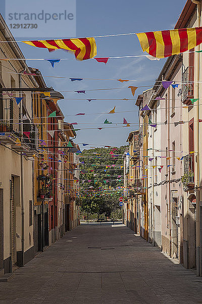 Spain  Catalonia  alley with Catalonian flags