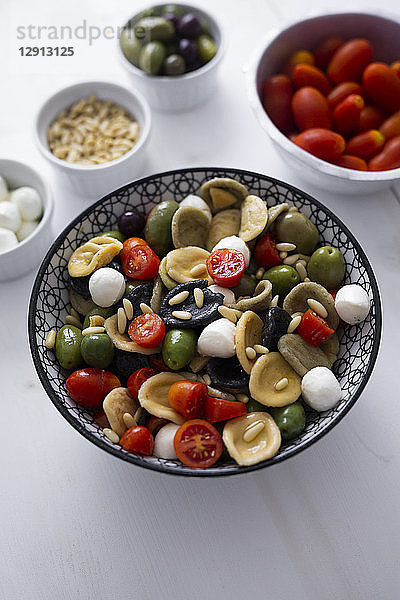 Mediterranean orecchiette with tomato  olives  mozzarella