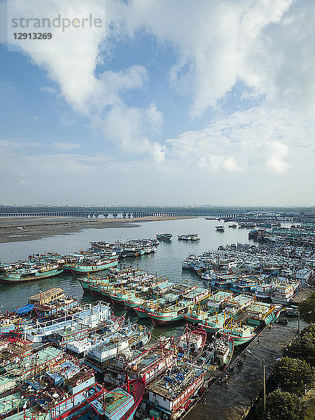 Indonesia  Bali  Aerial view of harbour with ships