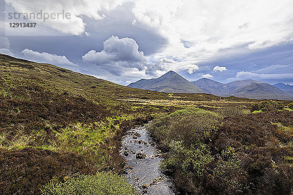 UK  Scotland  Inner Hebrides  Isle of Skye  Allt Dubh River and peak of Glamaig