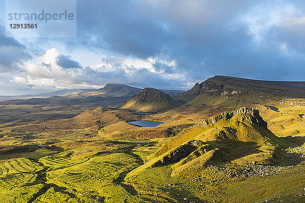 UK  Scotland  Inner Hebrides  Isle of Skye  Trotternish  morning mood above Quiraing  view towards Loch Cleat
