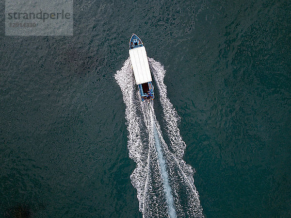 Indonesia  Bali  Aerial view of excursion boat