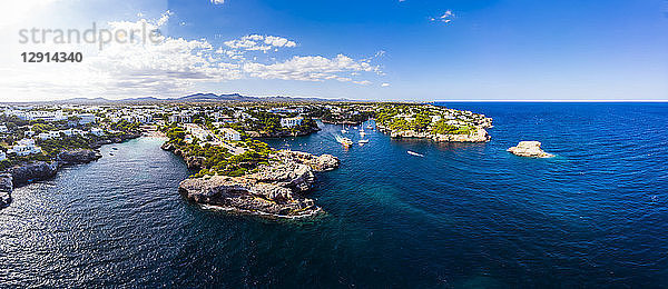 Spain  Mallorca  Portocolom  Aerial view of Cala d'Or and bay Cala Ferrera