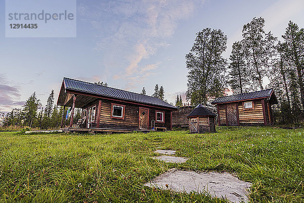 Sweden  Kiruna  Remote wood house in nature