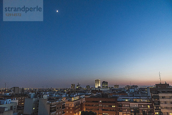 Spain  Madrid  cityscape at blue hour