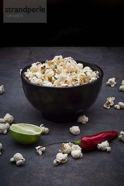 Bowl with popcorn flavoured with chili and lime