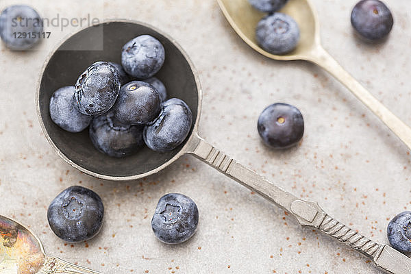 Old spoon with blueberries