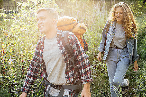 Young couple hiking together in nature