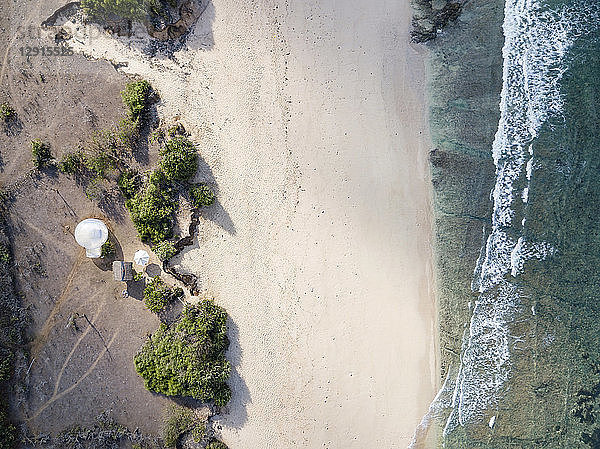 Indonesia  Bali  Aerial view of Nyang Nyang beach  Bubble tent house at the beach
