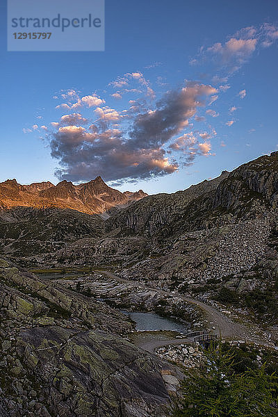 Italy  Trentino  Rendena valley  Cima Cornisello and lake Cornisello at sunrise