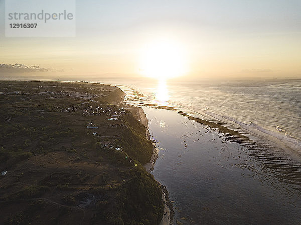 Indonesia  Bali  Aerial view of Green Bowl beach at sunrise