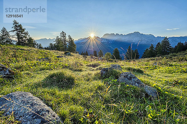 Italy  Trentino  Rendena valley  Brenta mountain range at sunrise
