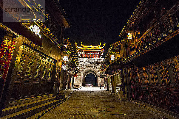 China  Qinyang  Ancient Town  city gate at night