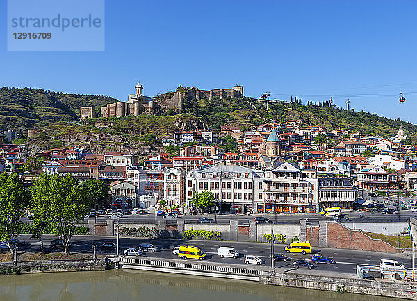 Georgia  Tbilisi  City view over Kura river  with Narikala fortress in background