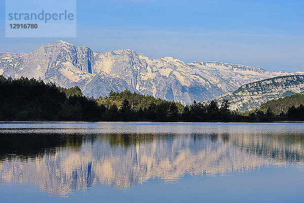Albania  Qark Korca  Lake and Nemercka Mountains near Leskovik