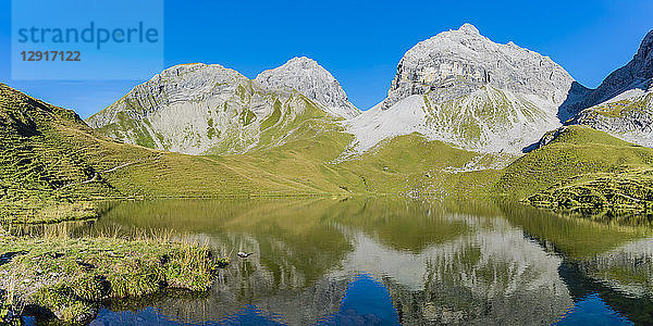 Germany  Bavaria  Allgaeu  Allgaeu Alps  Lake Rappensee  Linkerskopf  Rothgundspitze and Hochgundspitze