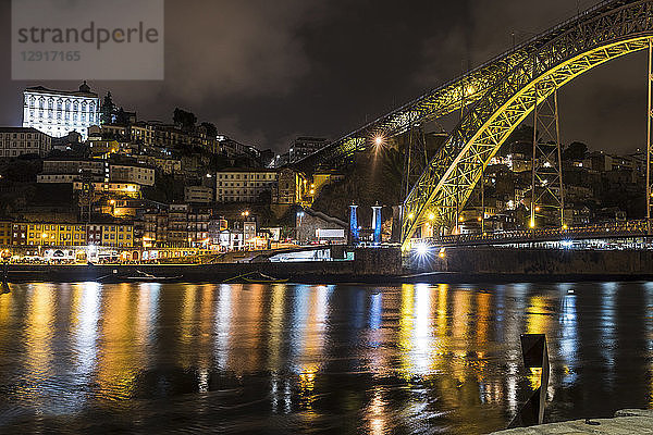 Portugal  Porto  view to the city and Ponte Luiz I Bridge over Douro river at night