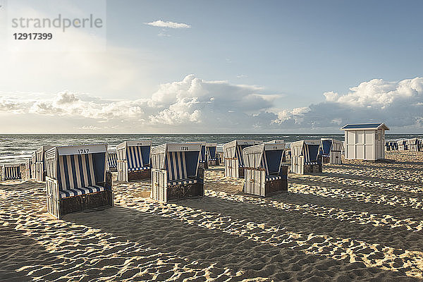 Germany  Schleswig-Holstein  Sylt  Westerland  hooded beach chairs on beach