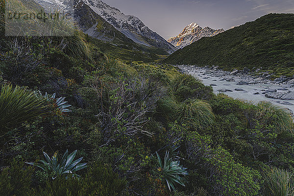 Mount-Cook-Landschaft vom Hooker-Tal aus  Mount-Cook-Nationalpark  UNESCO-Welterbe  Südalpen  Südinsel  Neuseeland  Pazifik