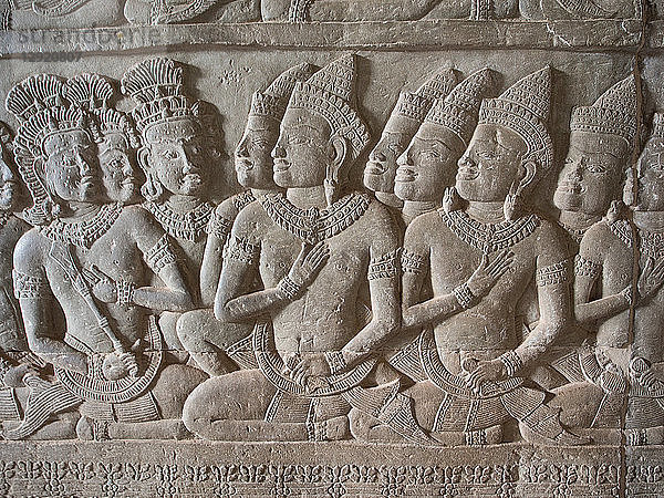 Wandschnitzerei  Angkor Wat  UNESCO-Weltkulturerbe  bei Siem Reap  Kambodscha  Indochina  Südostasien  Asien