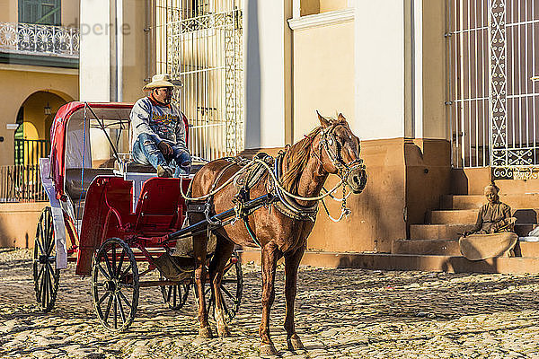 Eine traditionelle Pferdetaxi-Kutsche in Trinidad  Kuba  Westindien  Mittelamerika